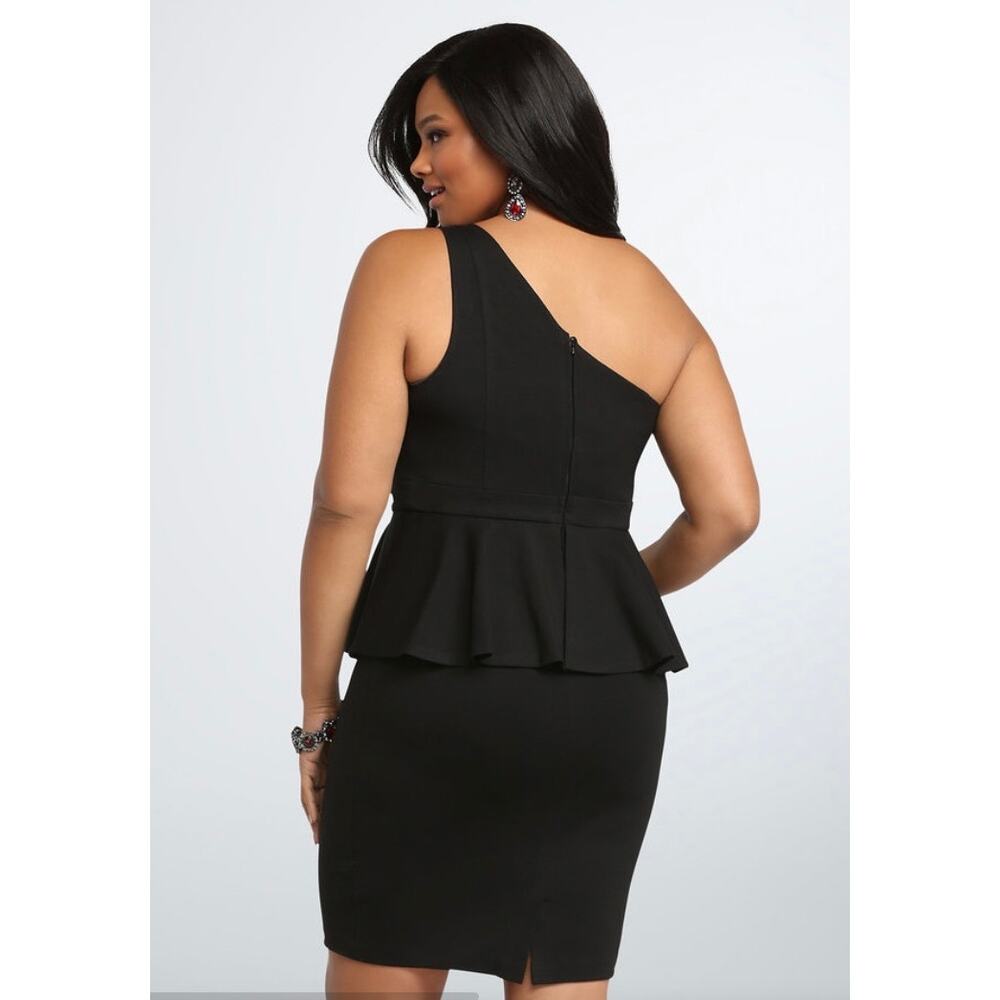 Torrid one shoulder peplum dress black LBD knee length stretch size 18 NWT new - Picture 2 of 9